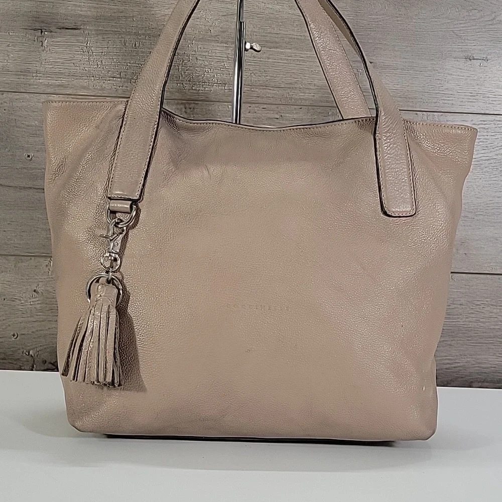 Coccinelle Taupe Leather Tote Bag with Tassel